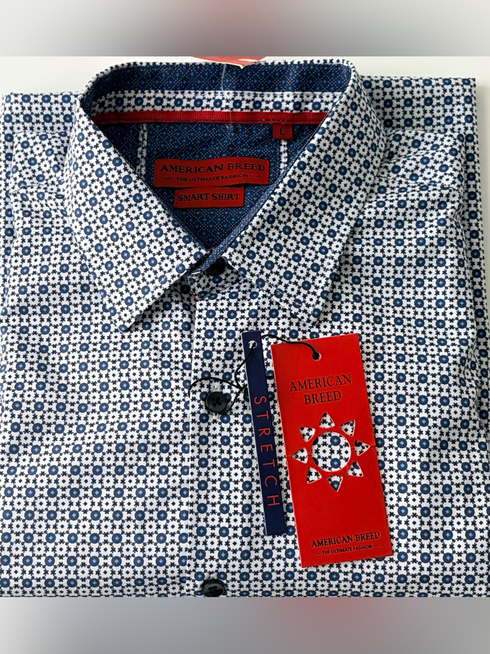 NWT $169 American Breed Men's Large Smart Shirt Active Performance Stretch Geo